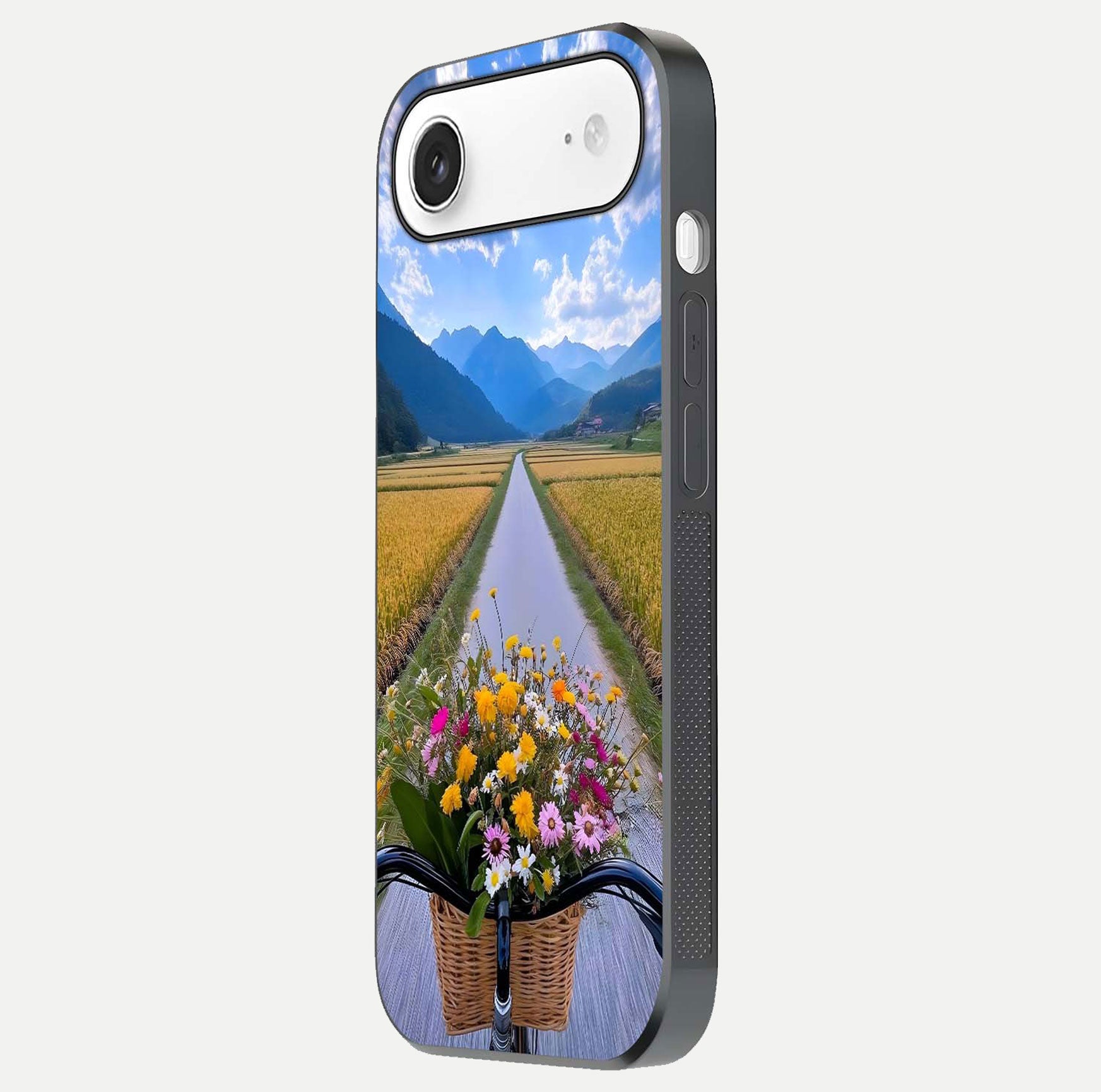 Golden Field Journey Glass Case for iPhone Air  side-angle image showing golden glow, reflection shine, and curved edge
