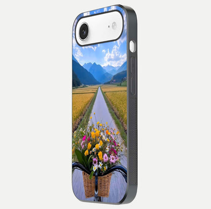 Golden Field Journey Glass Case for iPhone Air  side-angle image showing golden glow, reflection shine, and curved edge