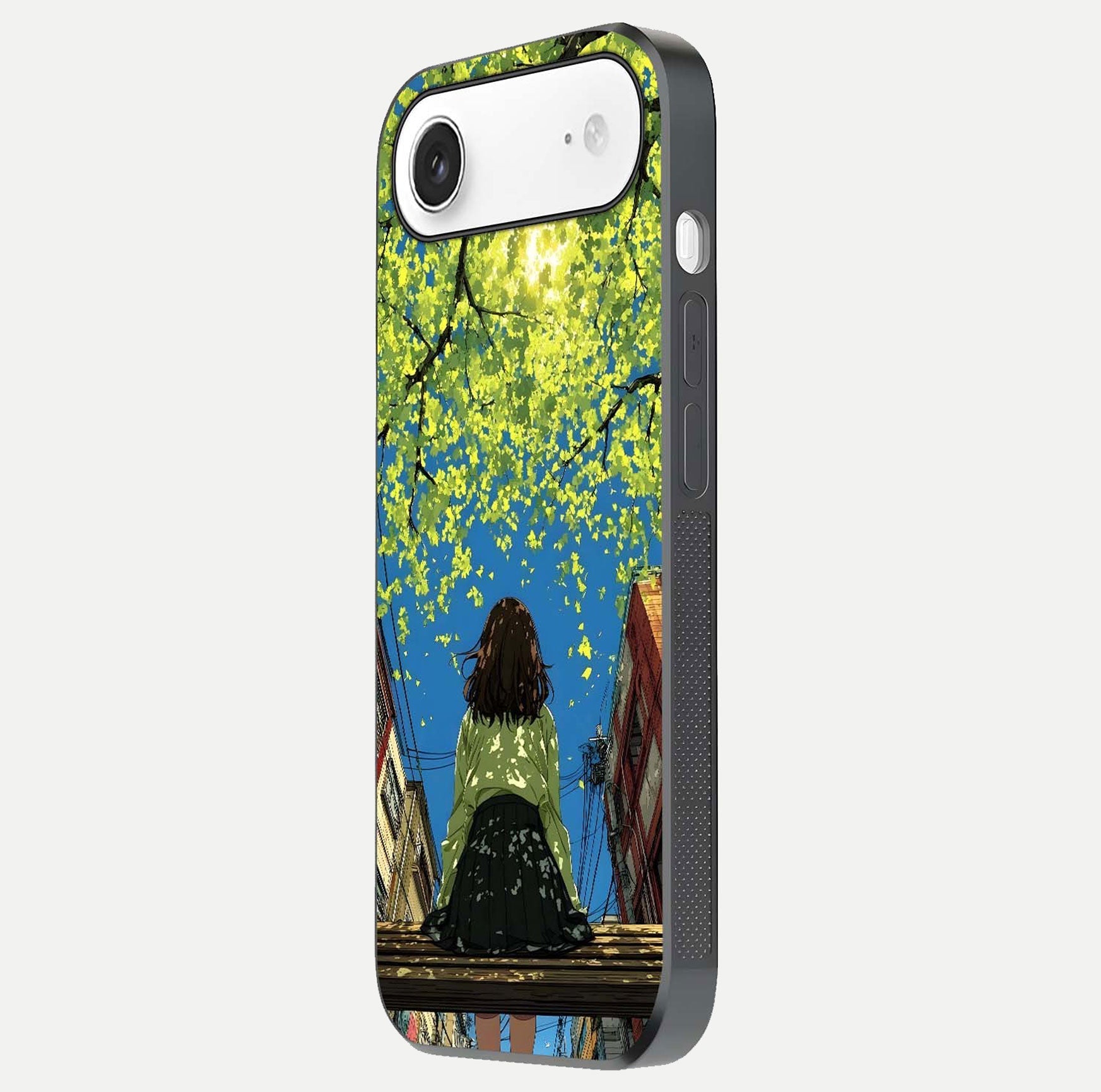 Golden Leaves Glow Glass Case for iPhone Air  side-angle image showing reflection polish and elegant pattern