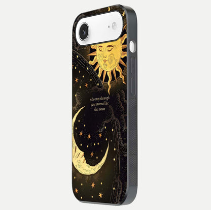 Golden Lunar Love Glass Case for iPhone Air  side-angle image showing reflection brilliance and smooth golden tone