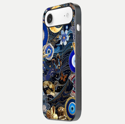 Golden Moon Magic Glass Case for iPhone Air  side-angle image showing reflection glow, curved polish, and moon detail