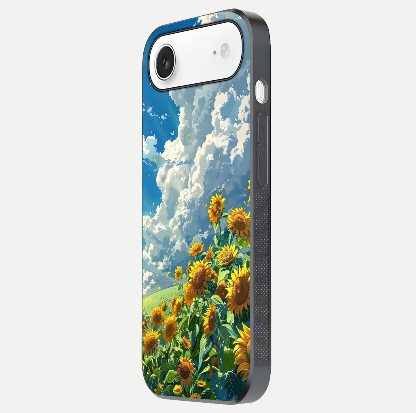 Golden Sun Glory Glass Case for iPhone Air  side-angle image showing reflection glow and luminous texture