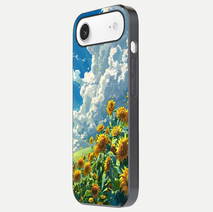 Golden Sun Glory Glass Case for iPhone Air  side-angle image showing reflection glow and luminous texture