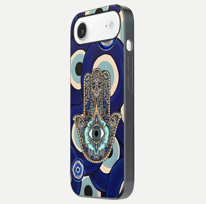 Hamsa Divine Guard Glass Case for iPhone Air  side-angle image showing reflection brilliance and protective design