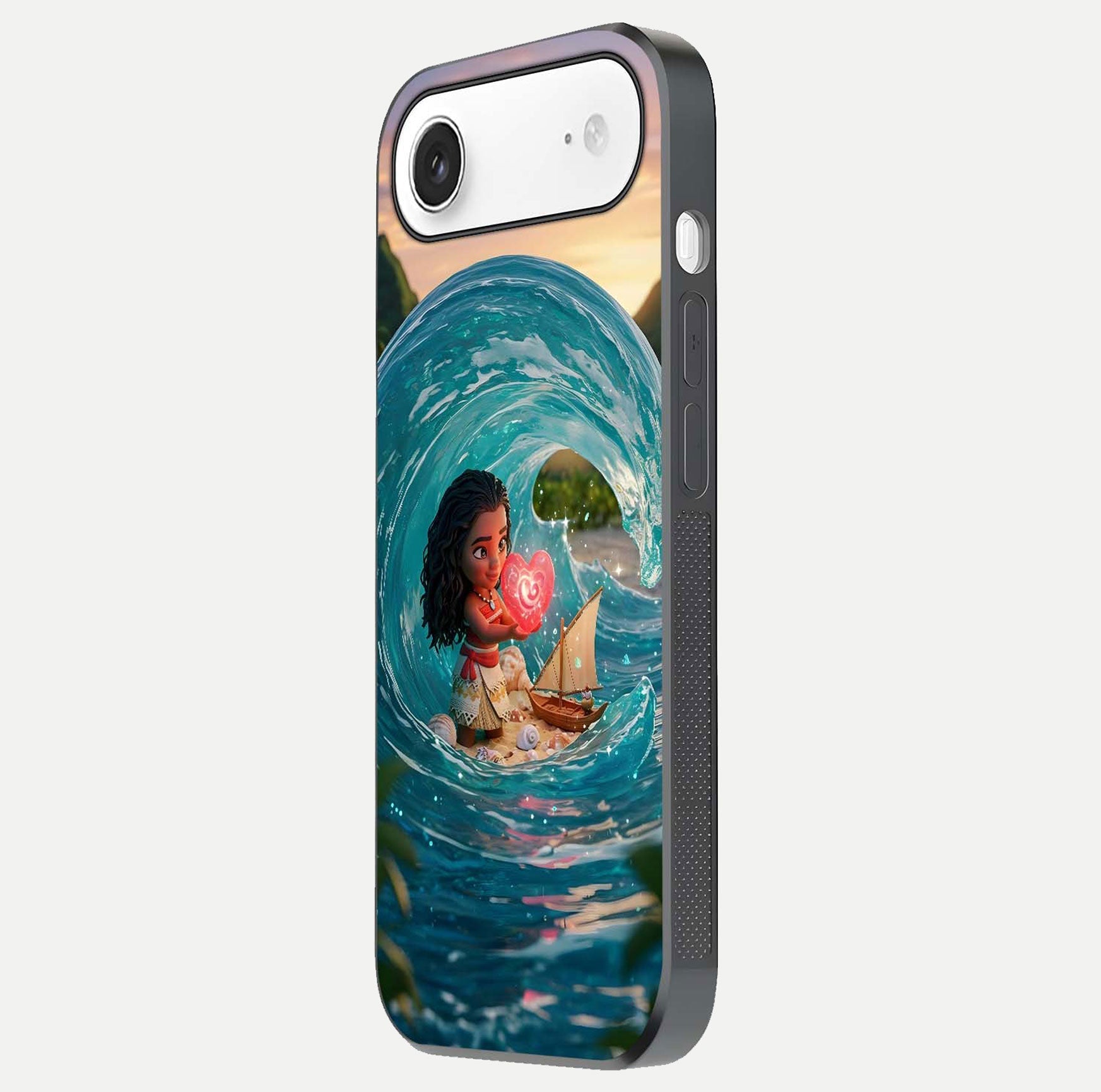 Heart of Ocean Glass Case for iPhone Air  side-angle image showing reflection clarity and deep ocean texture