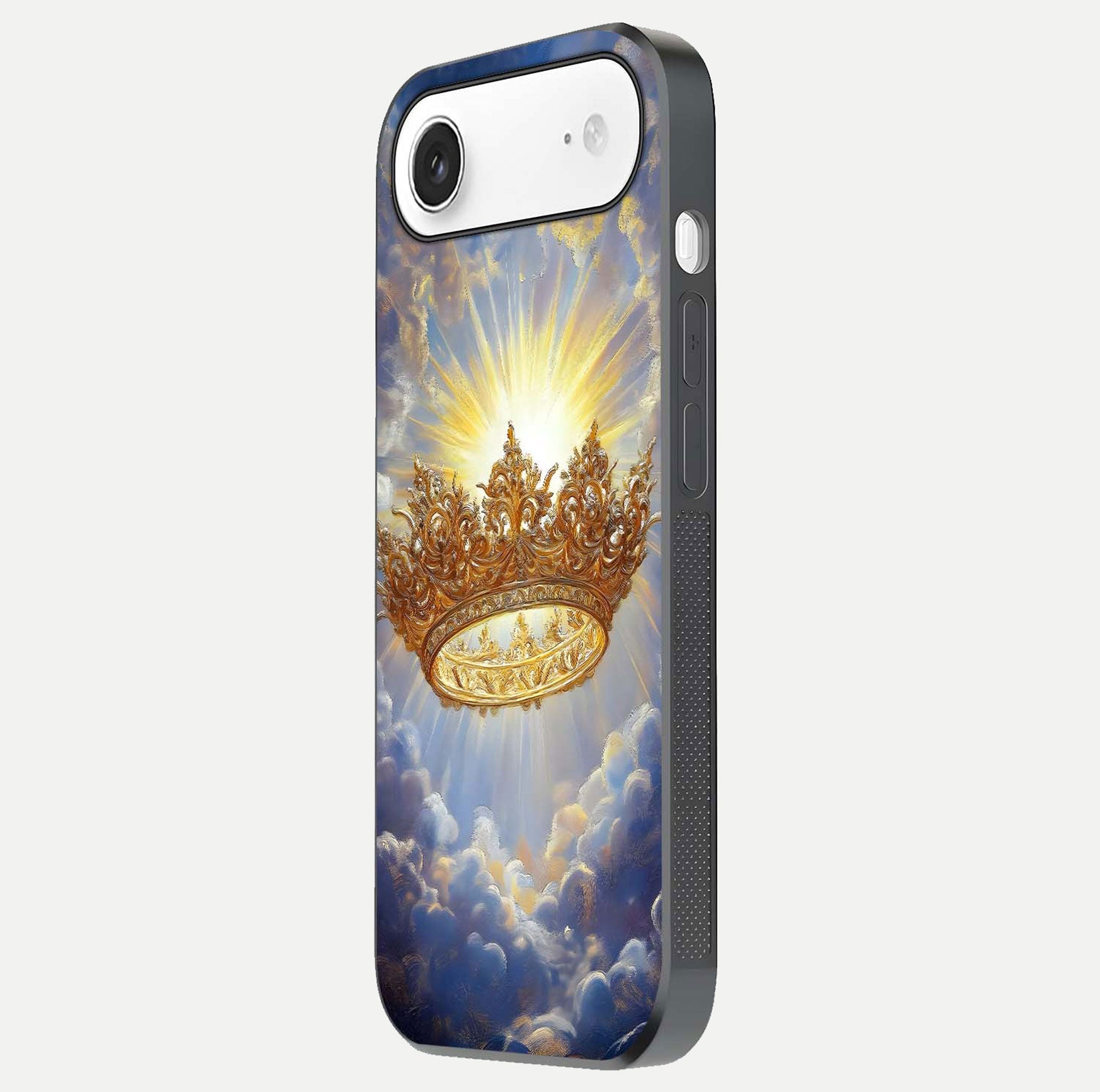 Heavenly Crown Light Glass Case for iPhone Air  side-angle image showing reflection brilliance and elegant divine art