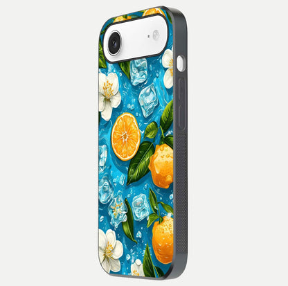 Ice Cube With Orange Glass Case for iPhone Air  side-angle image showing reflection brightness and juicy pattern detail