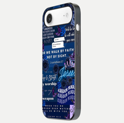 Kingdom Faith Glow Glass Case for iPhone Air  side-angle image with reflective cross and faith glow