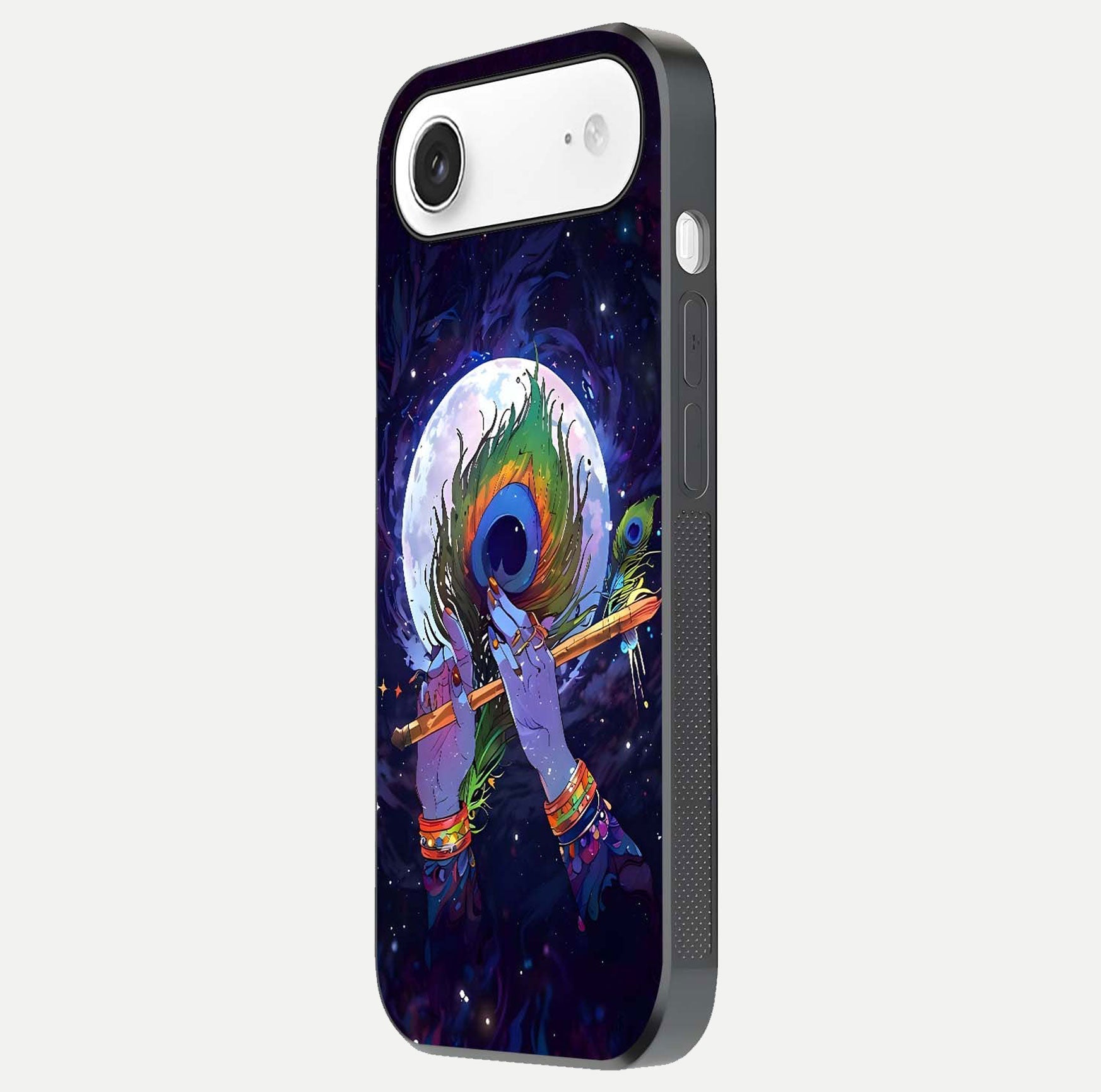 Krishna Hands Art Glass Case for iPhone Air  side-angle image highlighting reflection brightness and vivid print