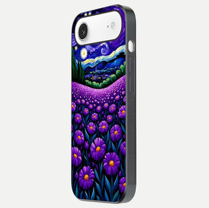 Lavender Moon Field Glass Case for iPhone Air  side-angle image showing HD reflection and moonlit lavender art