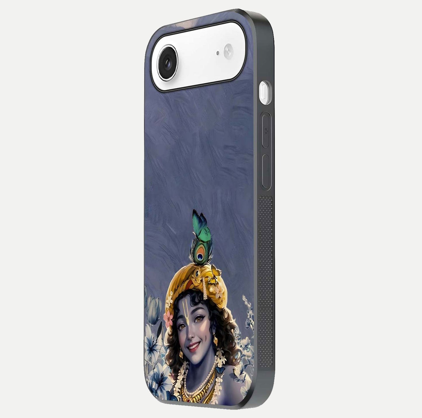 Lord Krishna Glass Case for iPhone Air  side-angle image emphasizing premium reflection and sacred motif