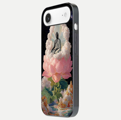 Lotus Divine Peace Glass Case for iPhone Air  side-angle shot showing elegant shine and floral symmetry