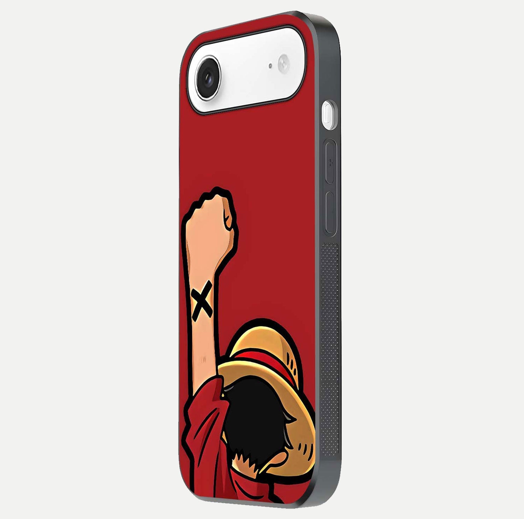 Luffy X Spirit Glass Case for iPhone Air  side-angle image highlighting reflection strength and anime print