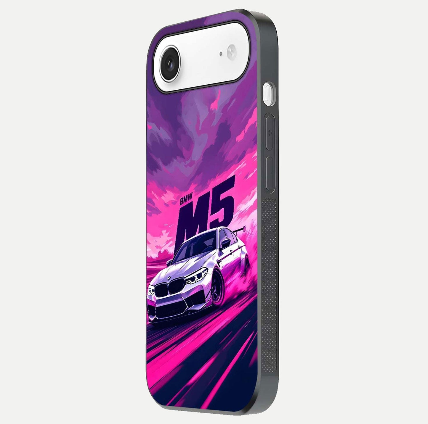 MS Neon Car Glass Case for iPhone Air  side-angle image showing glow reflection and car detailing