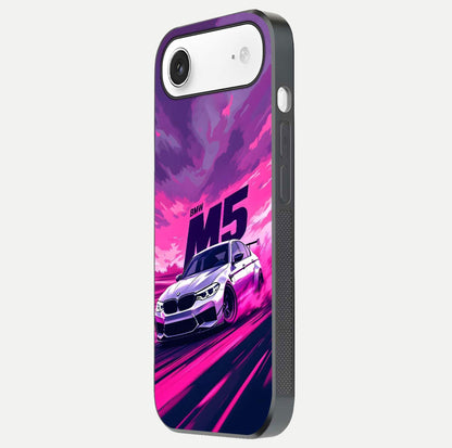 MS Neon Car Glass Case for iPhone Air  side-angle image showing glow reflection and car detailing