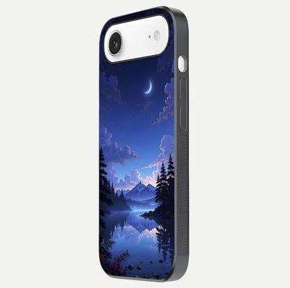 Midnight Lake Peace Glass Case for iPhone Air  side-angle image showing HD shine and tranquil color tones