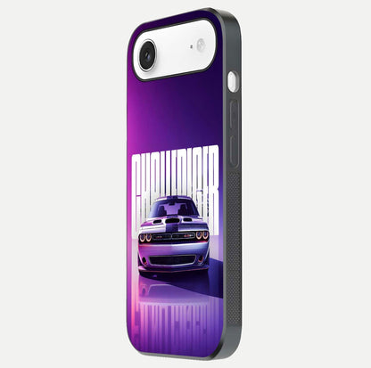 Midnight Muscle Ride Glass Case for iPhone Air  side-angle image showing reflection clarity and bold design