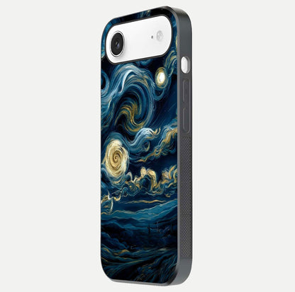 Midnight Sky Whirl Glass Case for iPhone Air  side-angle image showing reflection depth and galaxy pattern