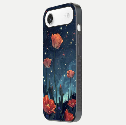 Midnight Tulip Glow Glass Case for iPhone Air  side-angle image showing shine depth and flower artwork
