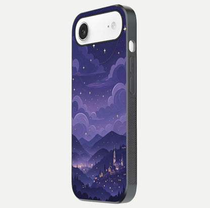 Minimal Night View Glass Case for iPhone Air  side-angle image showing subtle reflection and urban design