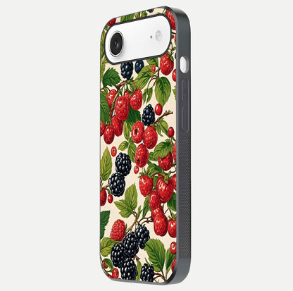 Mixed Berry Collage Glass Case for iPhone Air  side-angle image showing reflection and HD fruit texture