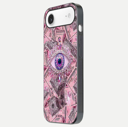 Money Eye Luxe Glass Case for iPhone Air  side-angle image showing HD reflection and luxury print clarity