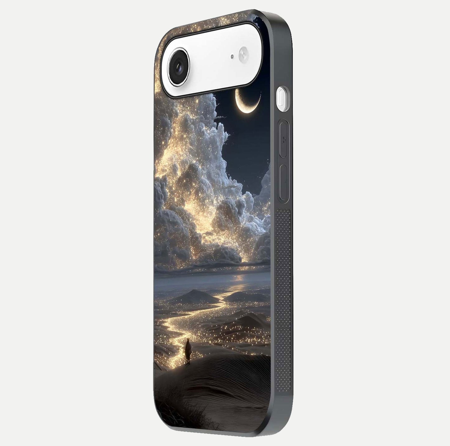 Moonlight Spark Path Glass Case for iPhone Air  side-angle image showing reflection and moonlit detail