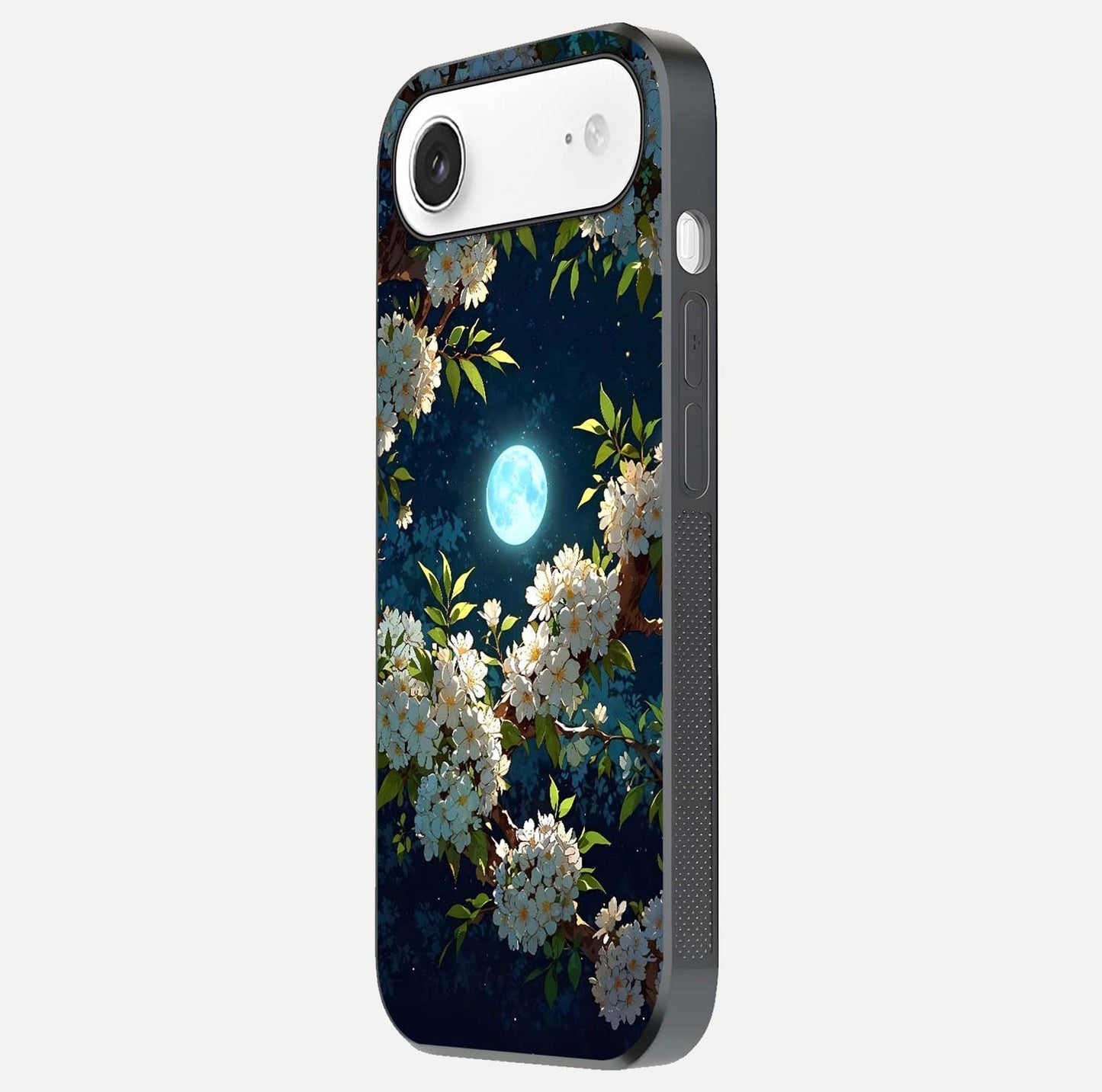 Moonlit Blossom Dream Glass Case for iPhone Air  side-angle image showing shine depth and flower glow