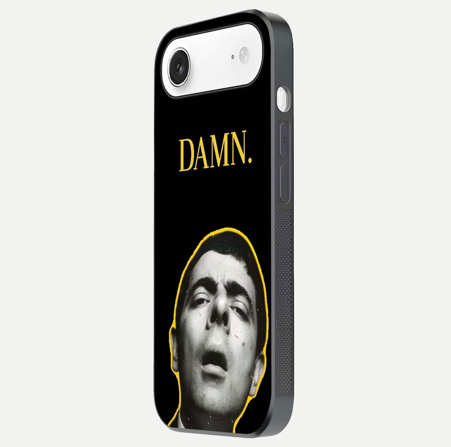 Mr Bean Damn Glass Case for iPhone Air  side-angle image emphasizing HD print clarity and playful theme