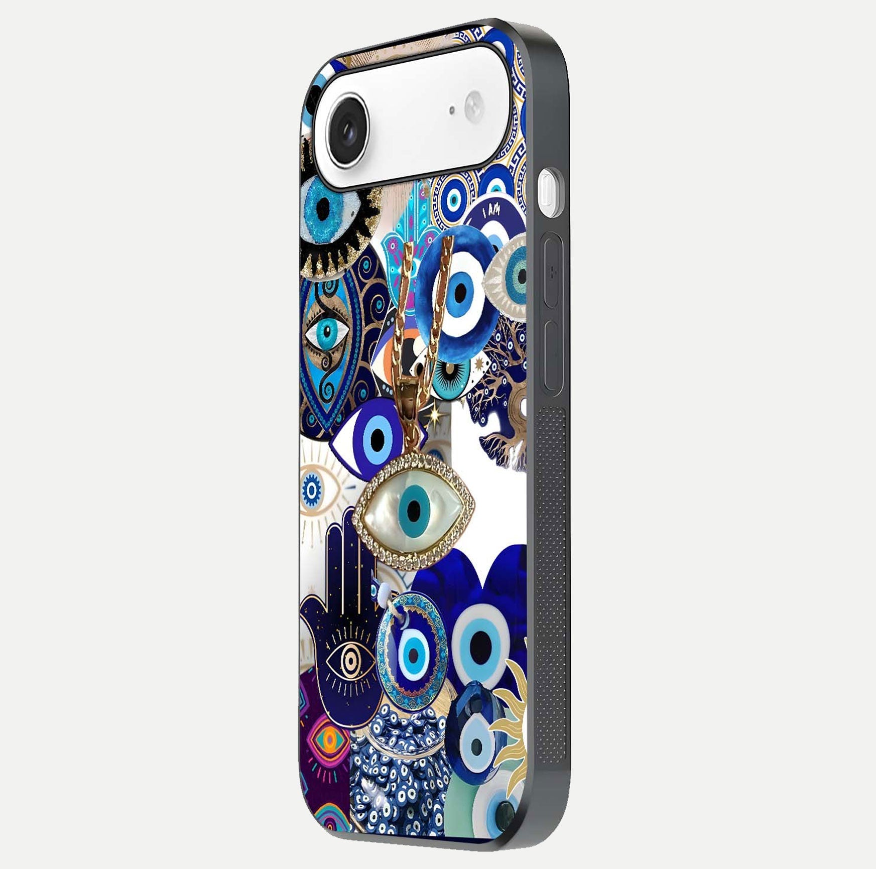 Mystic Charm Eye Glass Case for iPhone Air  side-angle image showing HD reflection and sacred tone