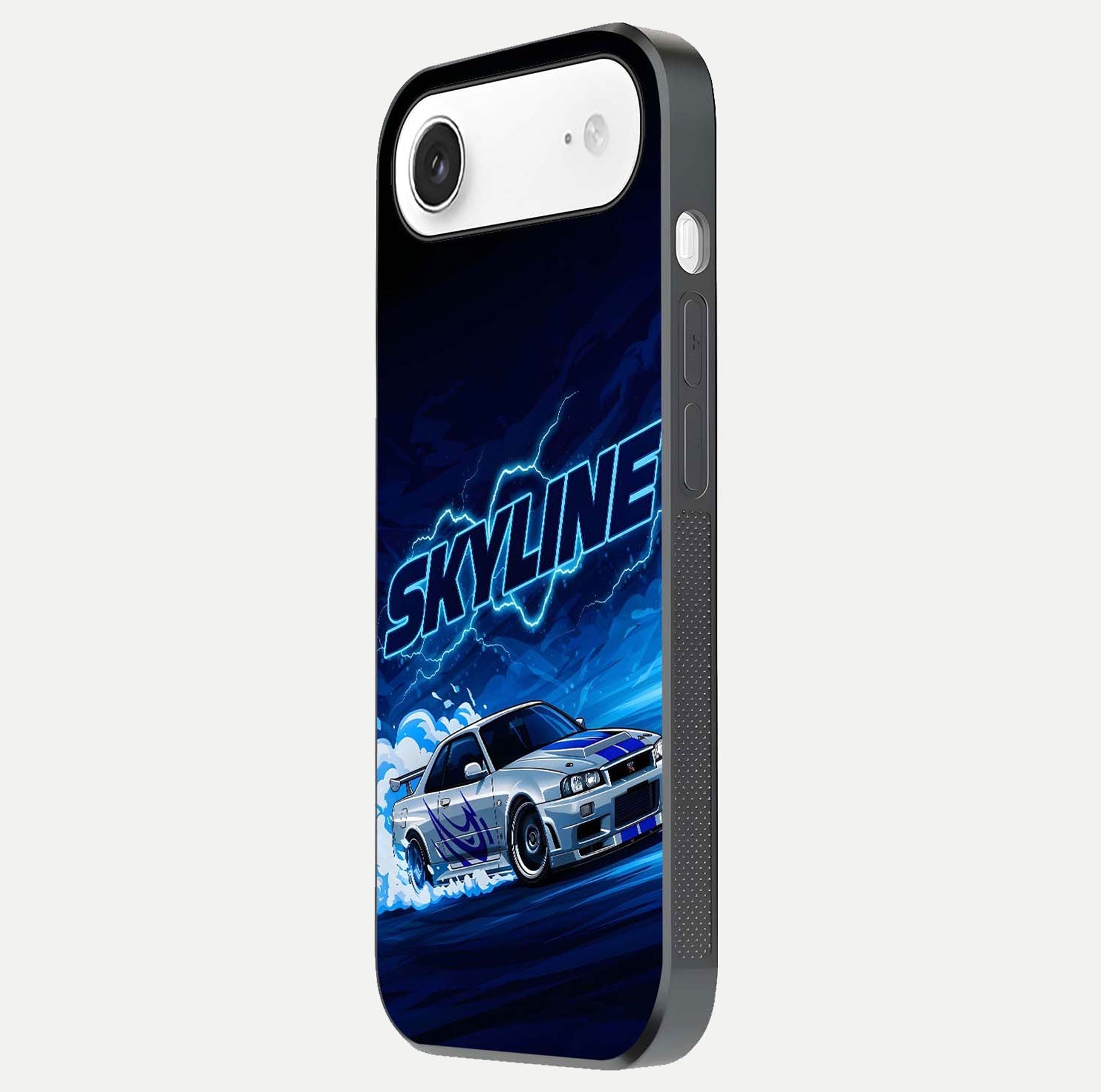Neon Drift Beast Glass Case for iPhone Air  side-angle image showing reflection depth and bold neon tones