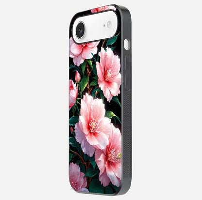 Peach Flower Glass Case for iPhone Air  side-angle image showing gloss depth and peach blossom detail
