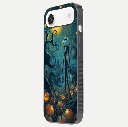 Pumpkin Moonlight Tale Glass Case for iPhone Air  side-angle image showing glow texture and Halloween vibe