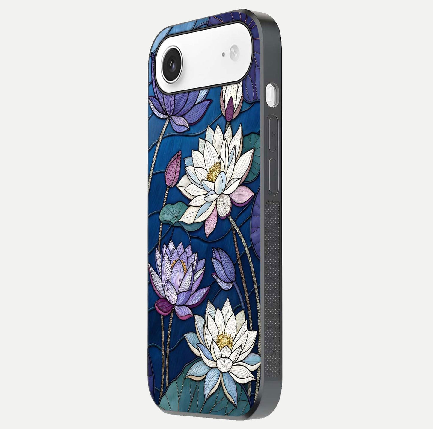 Purple Lotus Stained Glass Case for iPhone Air  side-angle image showing gloss, reflection, and intricate detailing