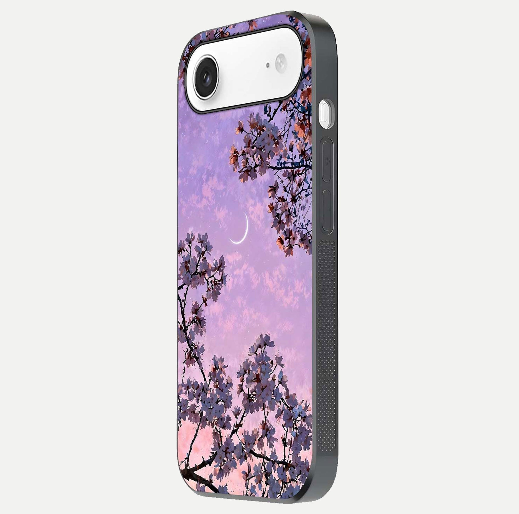 Purple Serenity Moon Glass Case for iPhone Air  side-angle image showing reflection and lunar art precision