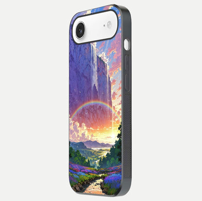 Rainbow Valley Dream Glass Case for iPhone Air  side-angle image showing light reflection and scenic tones