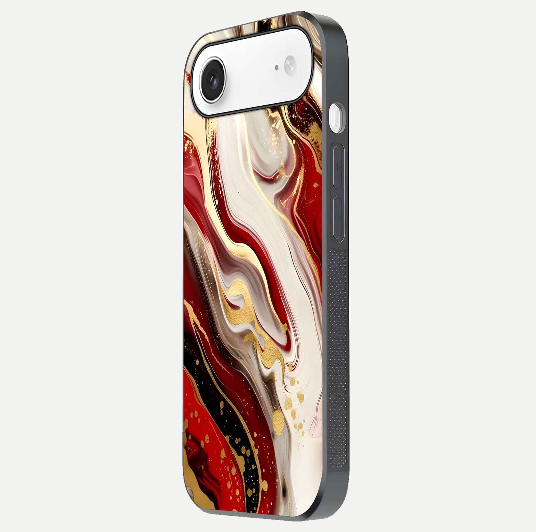 Red & White Marble Glass Case for iPhone Air  side-angle image showing shine and smooth marble finish