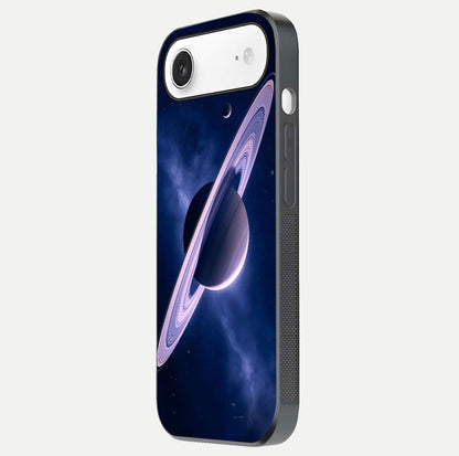Saturn Ring Mystique Glass Case for iPhone Air  side-angle image showing shine and galaxy ring focus