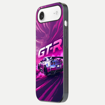 Speed Drift Legend Glass Case for iPhone Air  side-angle image showing car print reflection and surface gloss