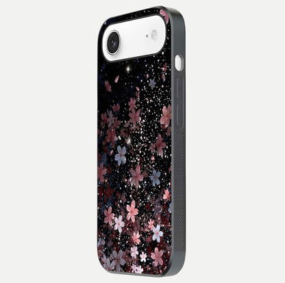 Starlit Flower Dreams Glass Case for iPhone Air  side-angle image showing shine, edge detail, and floral contrast