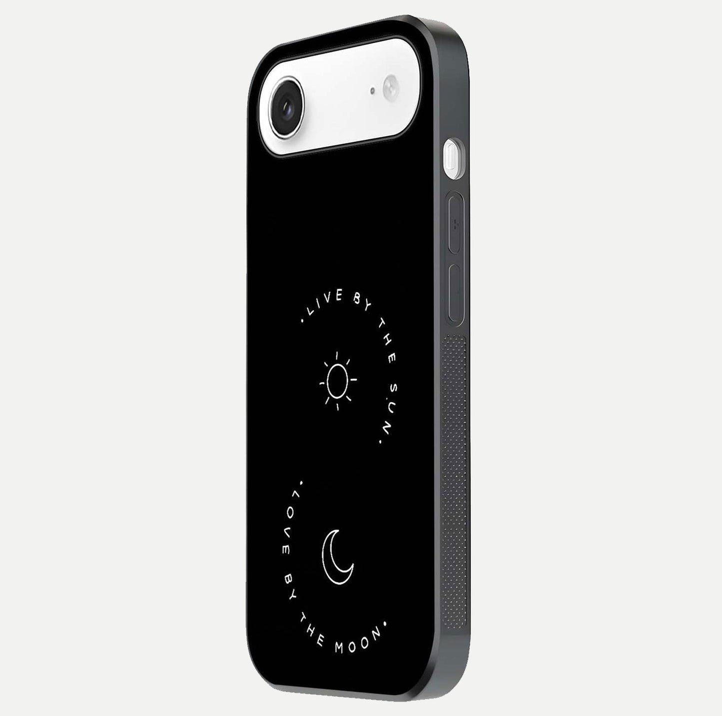 Sun Moon Balance Glass Case for iPhone Air  side-angle image showing reflection and celestial detailing