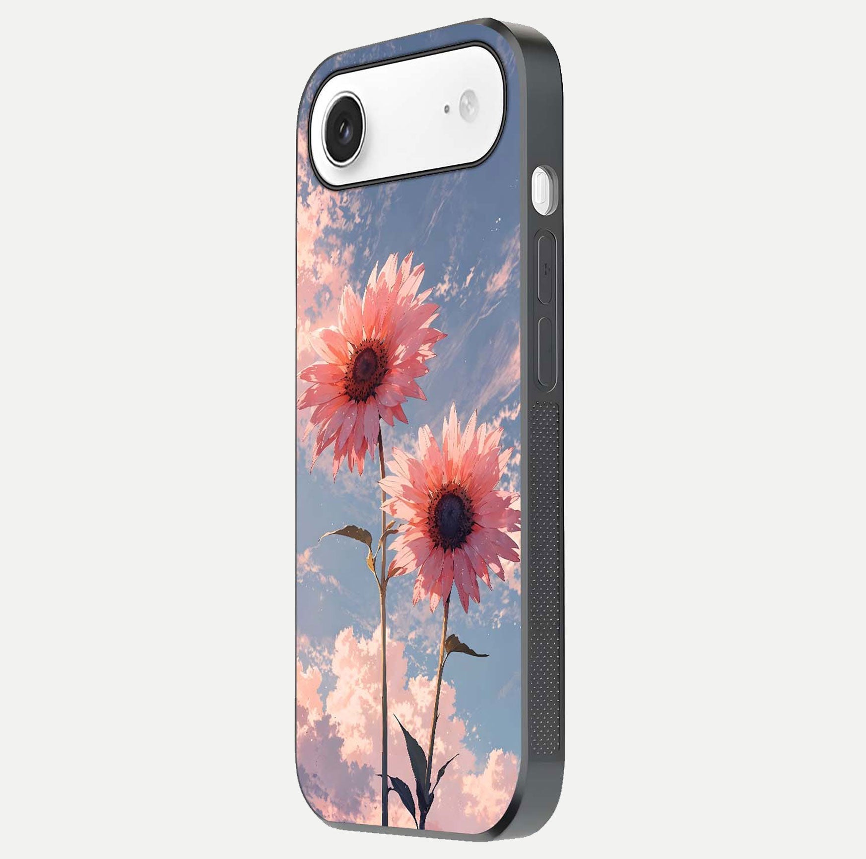 Sunlit Daisy Glow Glass Case for iPhone Air  side-angle image showing shine, gloss, and floral highlight
