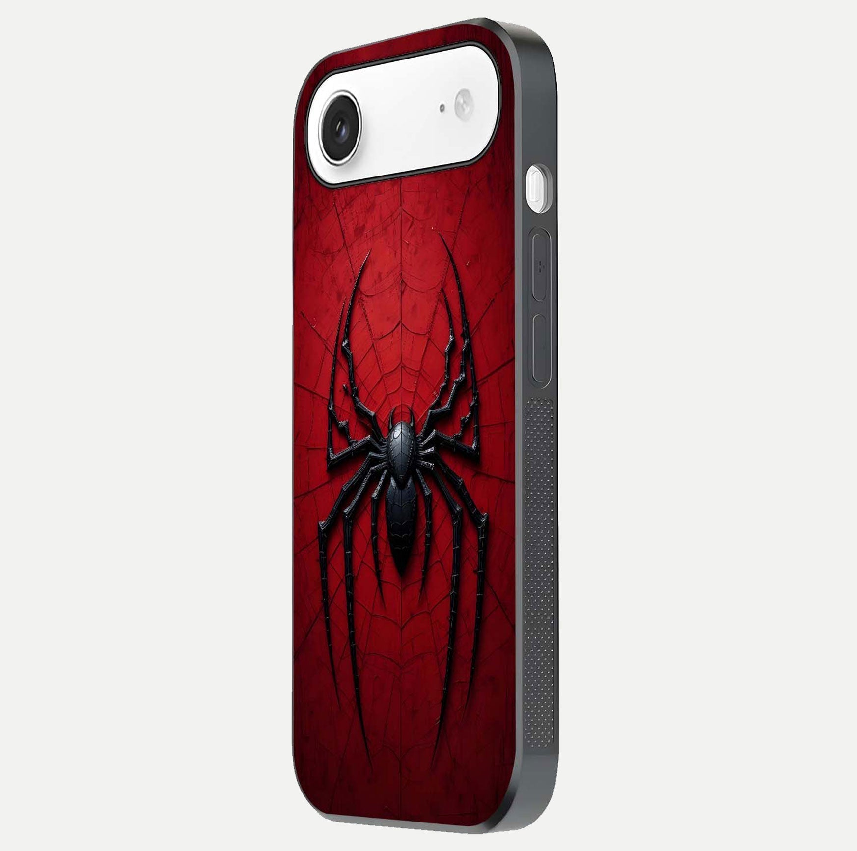 Venom Web Emblem Glass Case for iPhone Air  side-angle image showing reflection and dark color tones