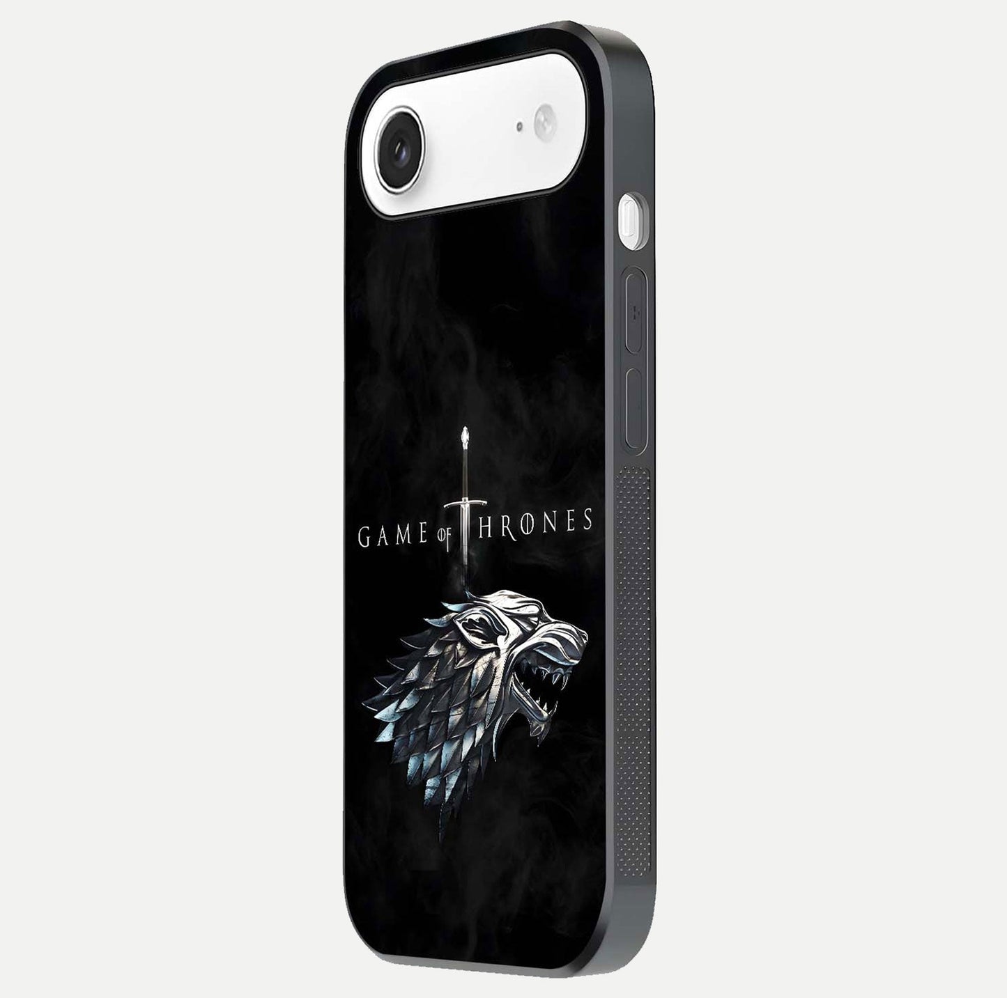 Throne Wolf Legacy Glass Case for iPhone Air  side-angle image showing gloss, texture, and HD print