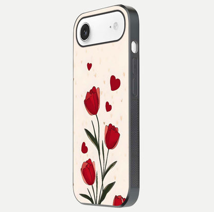Tulip With Heart Glass Case for iPhone Air  side-angle image showing floral reflection and subtle gradient