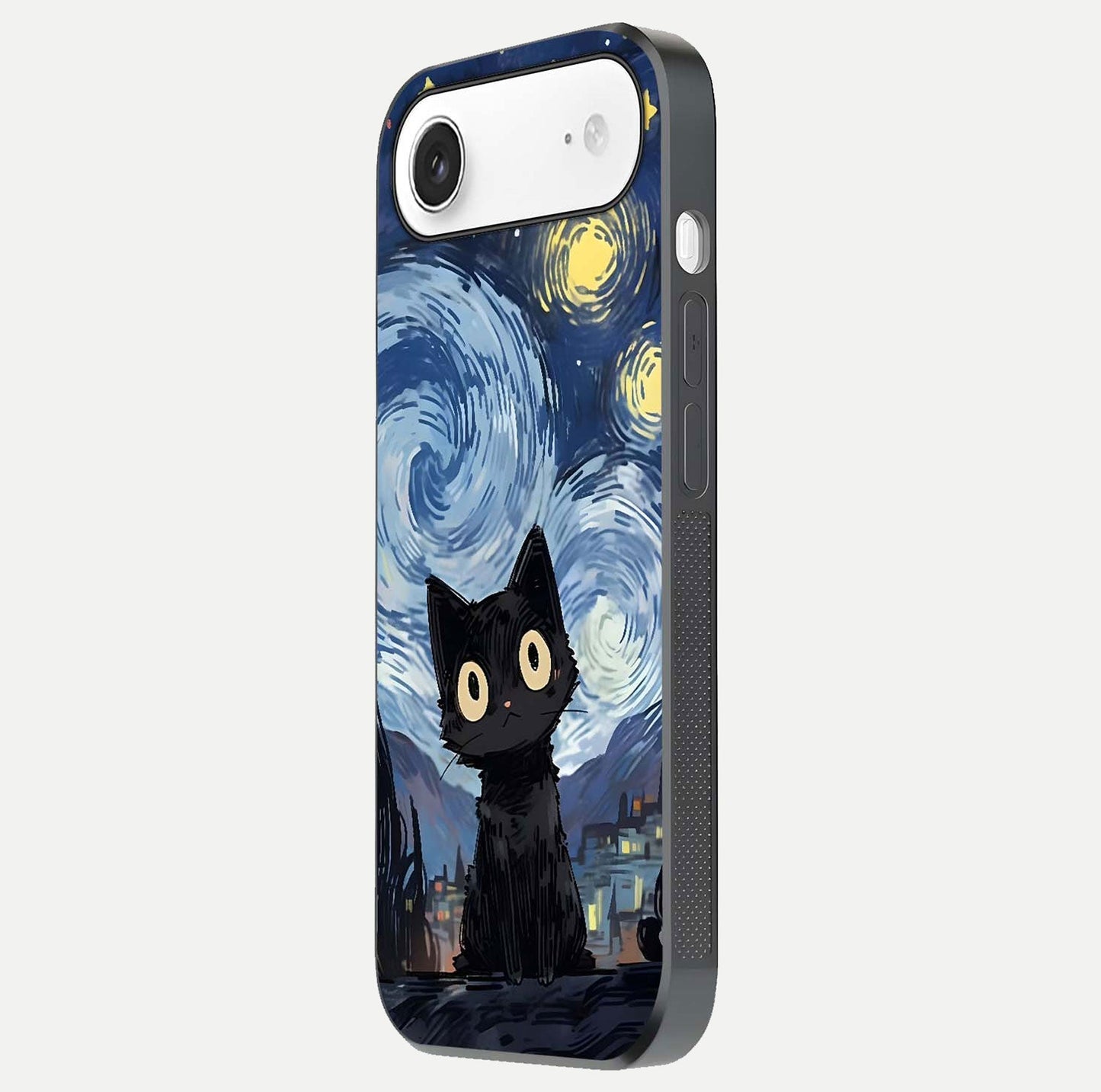 Van Gogh Cat Glass Case for iPhone Air  side-angle image showing light reflection and vivid artwork
