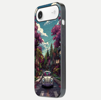 Vintage Street Drive Glass Case for iPhone Air  side-angle image showing gloss reflection and design detail