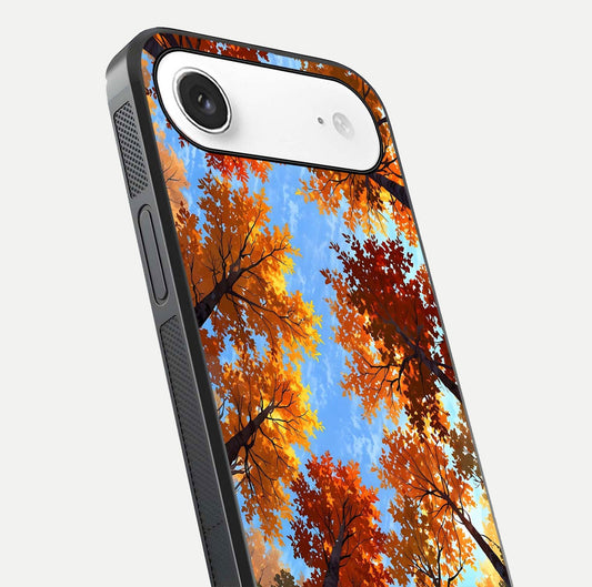 Autumn Sky Rise Glass Case for iPhone Air  close-up shot of autumn tone details and HD shine reflection