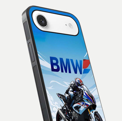BMW Power Drift Glass Case for iPhone Air  close-up view highlighting motion streaks and gloss shine