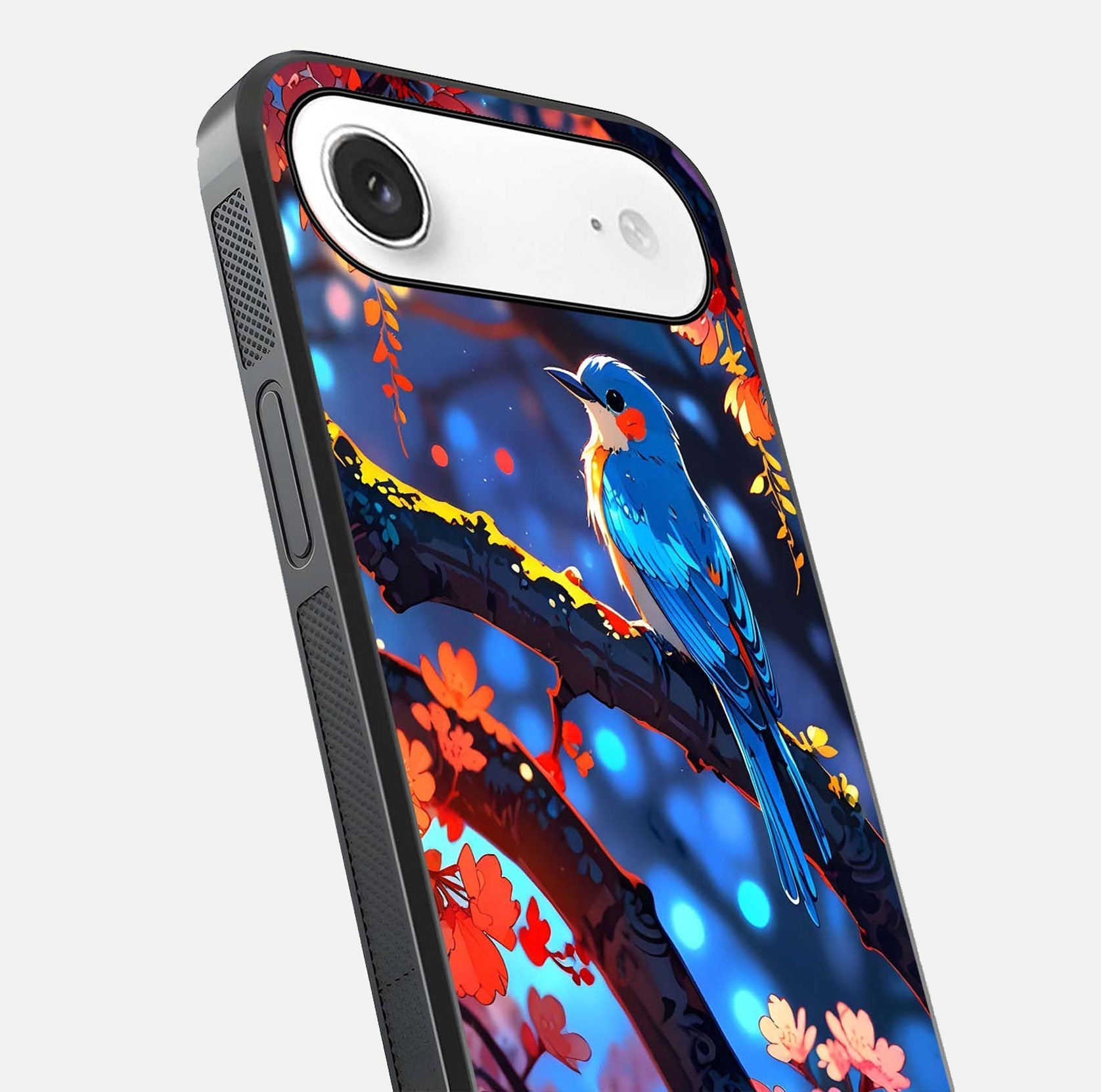 Blooming Spendor Bird Glass Case for iPhone Air  close-up shot highlighting bird design details and glossy shine